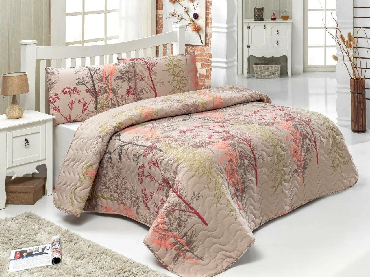 Set mbulesë krevati e qepur dyfishe, Urla, ngjyrë bezhë, L'essentiel