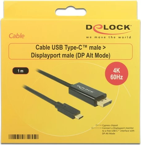 Kabllo DeLOCK 85255, 1 m, USB Type-C, DisplayPort, Gold