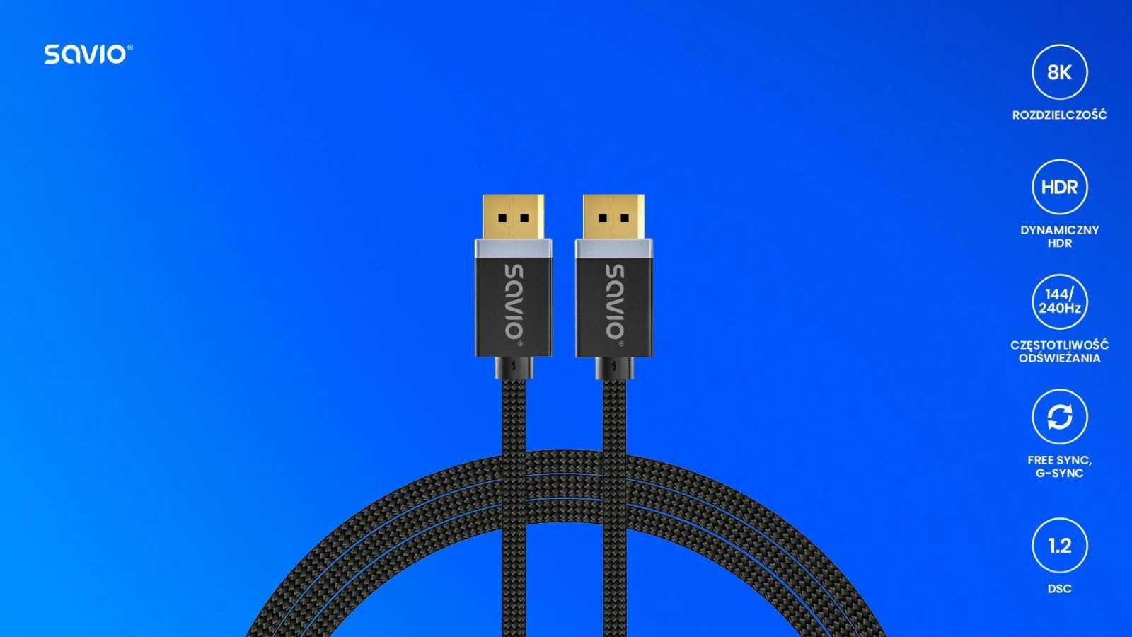 Kabllo DisplayPort Savio CL-165, 1m, v1.4, e zezë