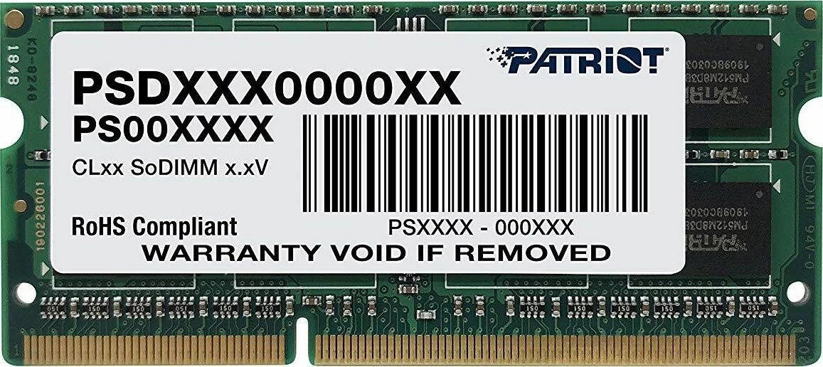 RAM Memorje Patriot Signature PSD38G16002S 8GB DDR3 1600MHz CL11 SO-DIMM 1x8GB e gjelbër