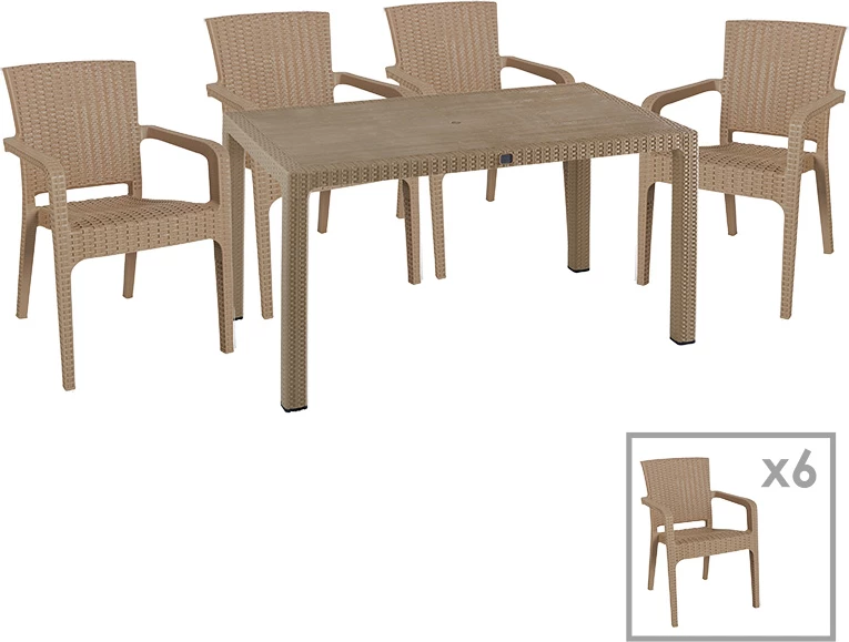 Tavolinë me karrige Explore-Halcyon set 7 pjesë PP ngjyrë kapuçino 150x90x73.5cm