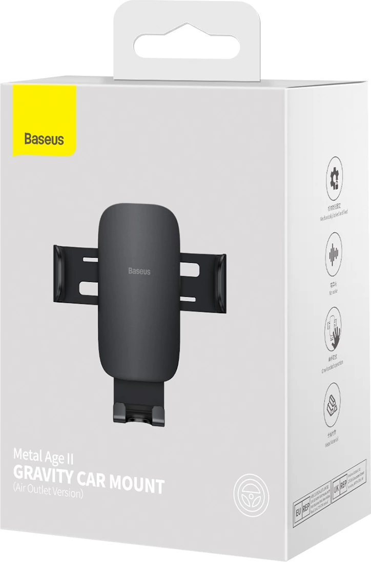 Mbajtës telefoni për veturë Baseus Metal Age II SUJS000001, gravitacional, metal, i zi