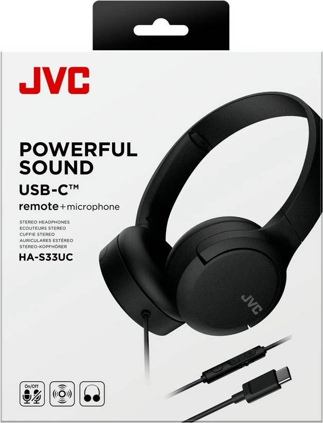 Kufje JVC HA-S33UC, USB-C, me mikrofon, kabllo 1.2 m, full-size, të zeza