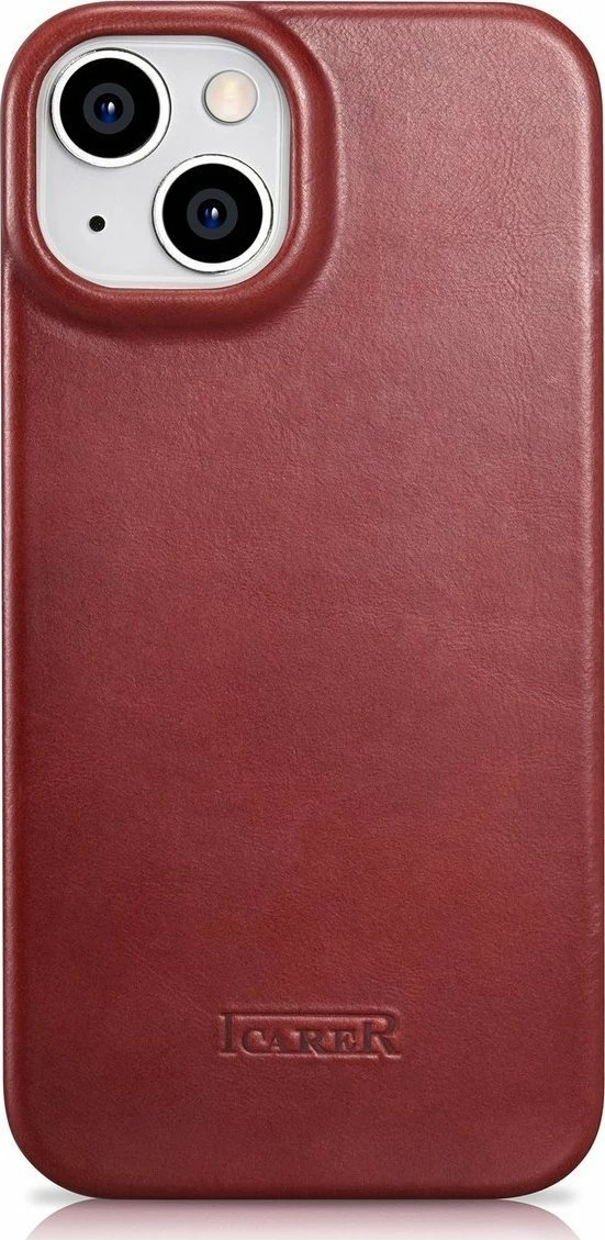 Mbështjellës iCarer CE Oil Wax Premium Leather Folio AKI14220707-RD për iPhone 14 Plus, lëkurë natyrale, me flapa magnetike, MagSafe, kuqe