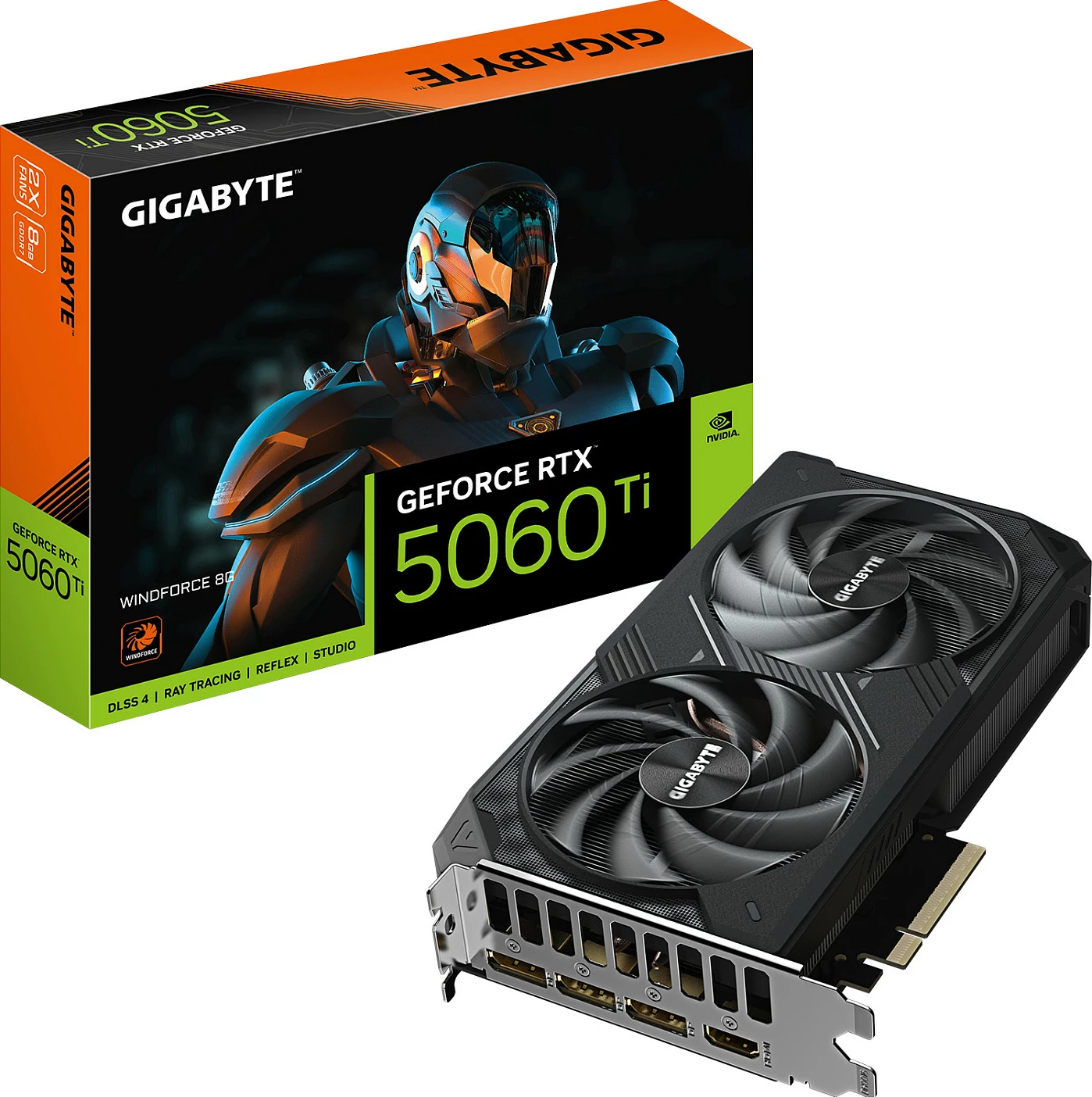 Kartelë grafike Gigabyte GeForce RTX 5060 Ti, 8GB GDDR7, WINDFORCE 2X, e zezë