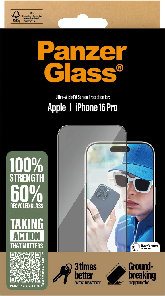 Mbrojtës ekrani PanzerGlass për iPhone 16 Pro, transparent