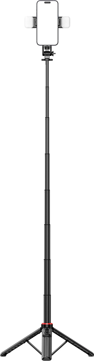 Selfie stick Hurtel WC12YDS tripod teleskopik me dy llampa, 1.3m, Bluetooth, i zi