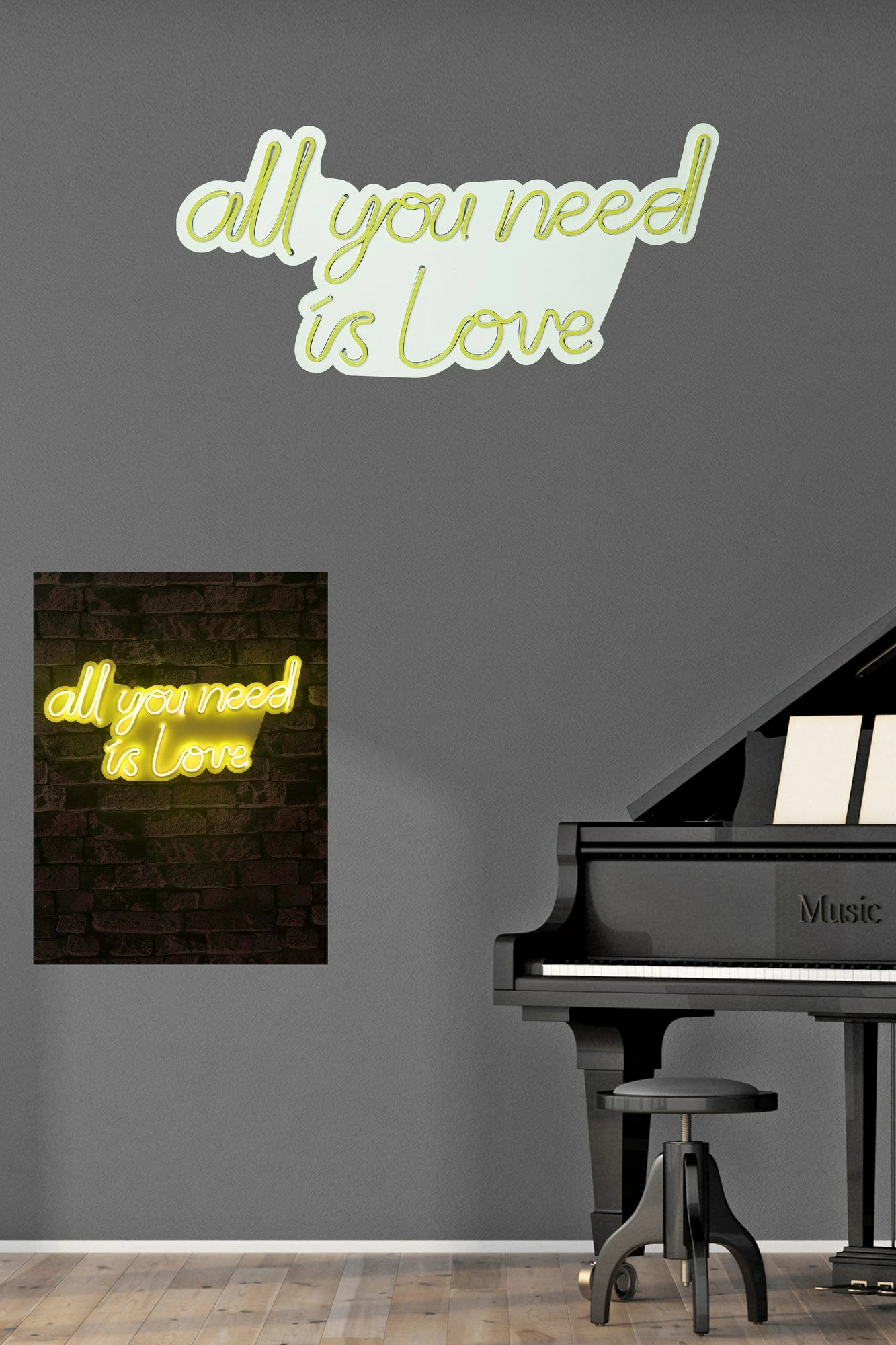 Dritë dekorative LED në mur, 'all you need is love', plastikë, ngjyrë e verdhë