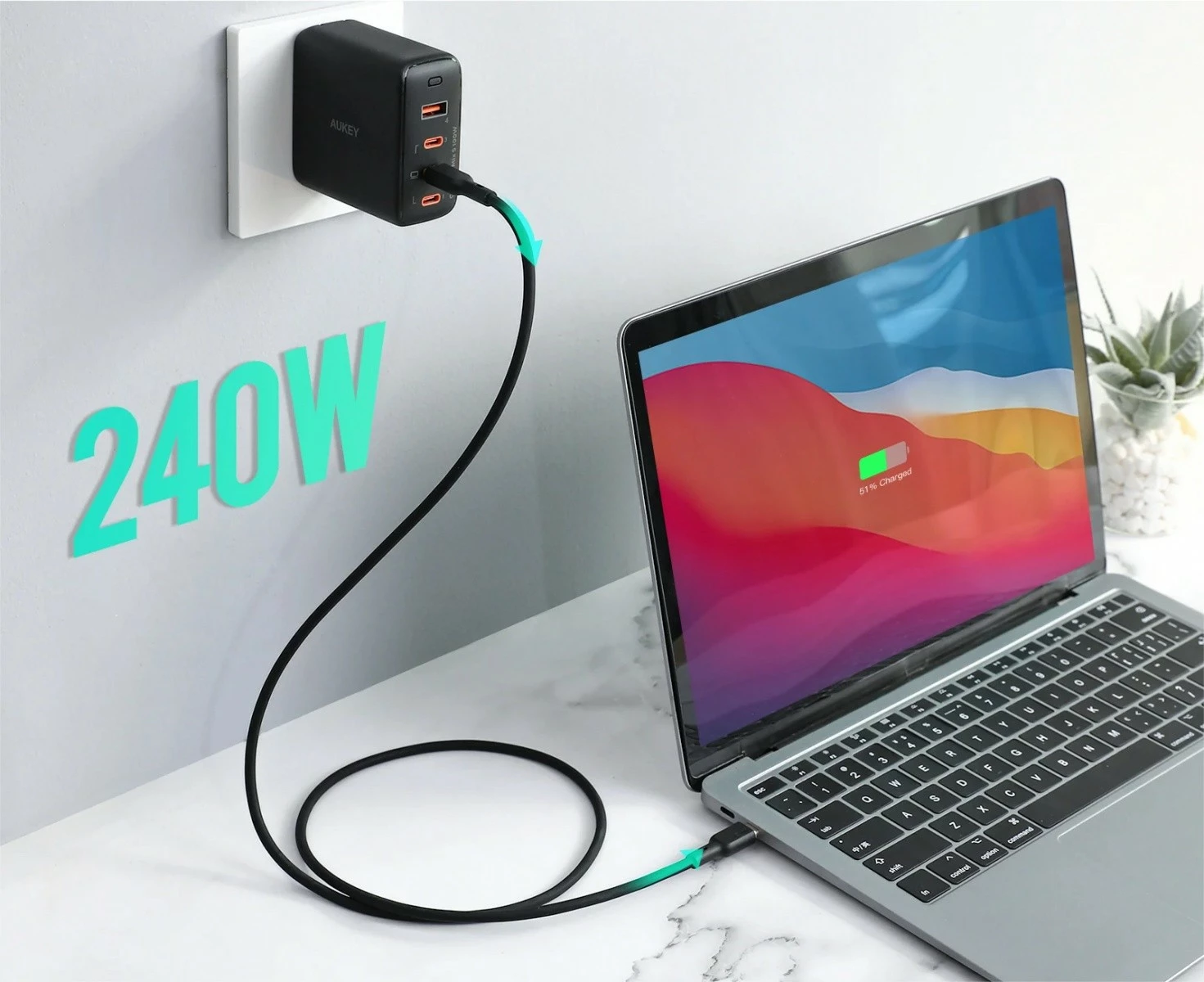 Kabllo USB-C në USB-C AUKEY CB-SCC241, 1m, 240W, Silikon, E zezë