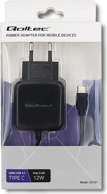 Karikues Qoltec 50197, 12W, 5V, 2.4A, USB Type-C, Zi