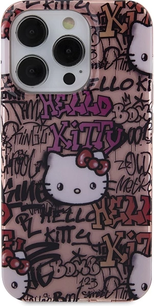 Mbështjellës Hello Kitty IML Tags Graffiti për iPhone 15 Pro, rozë