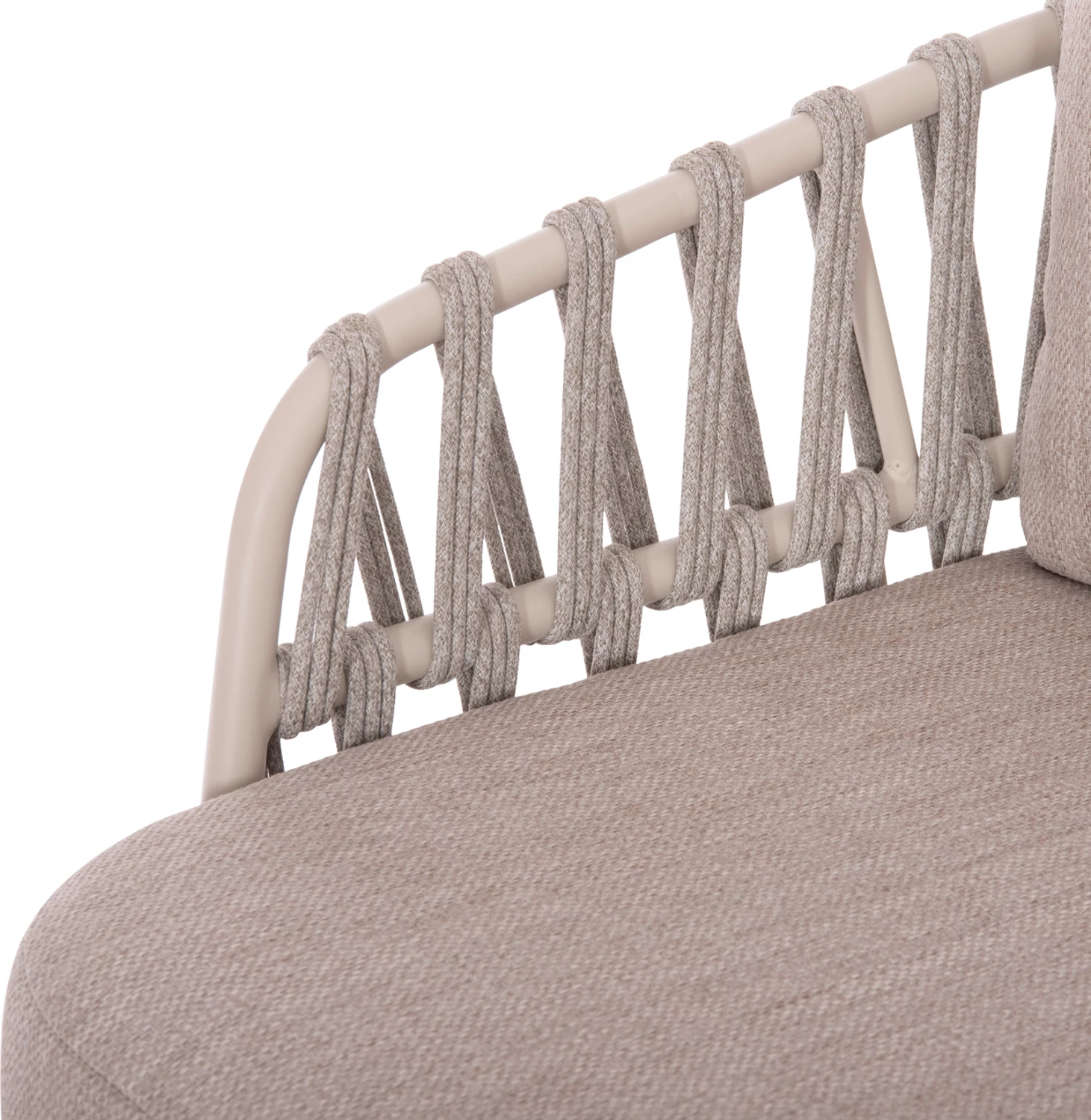 Set salloni për jashtë 4 pjesë SABO FH6208.02 ngjyrë krem e bardhë, alumin-bezhë, litar P.E. & pëlhurë OLEFIN-dru TEAK natyral