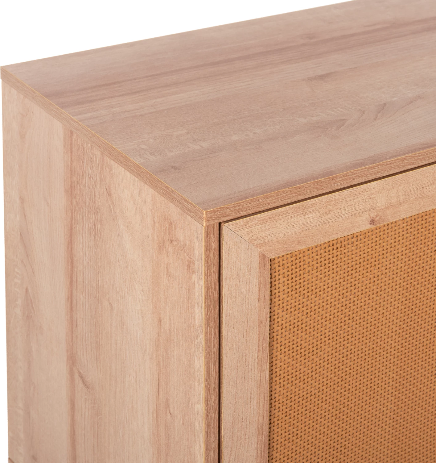 Mbajtës TV melamine me dyer rattan, ngjyrë natyrale, FH9223.11, 120x39x56.5 cm