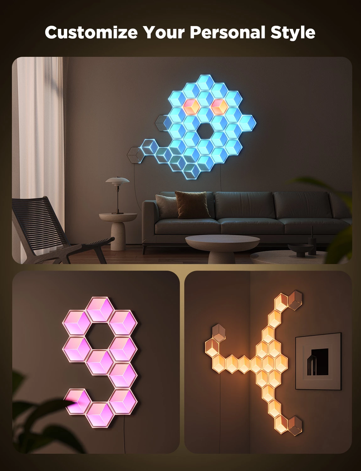 Panel ndriçimi smart Govee Glide Hexagon Ultra, Wi‑Fi, Meteor Gray, 1 copë (Expansion Pack)
