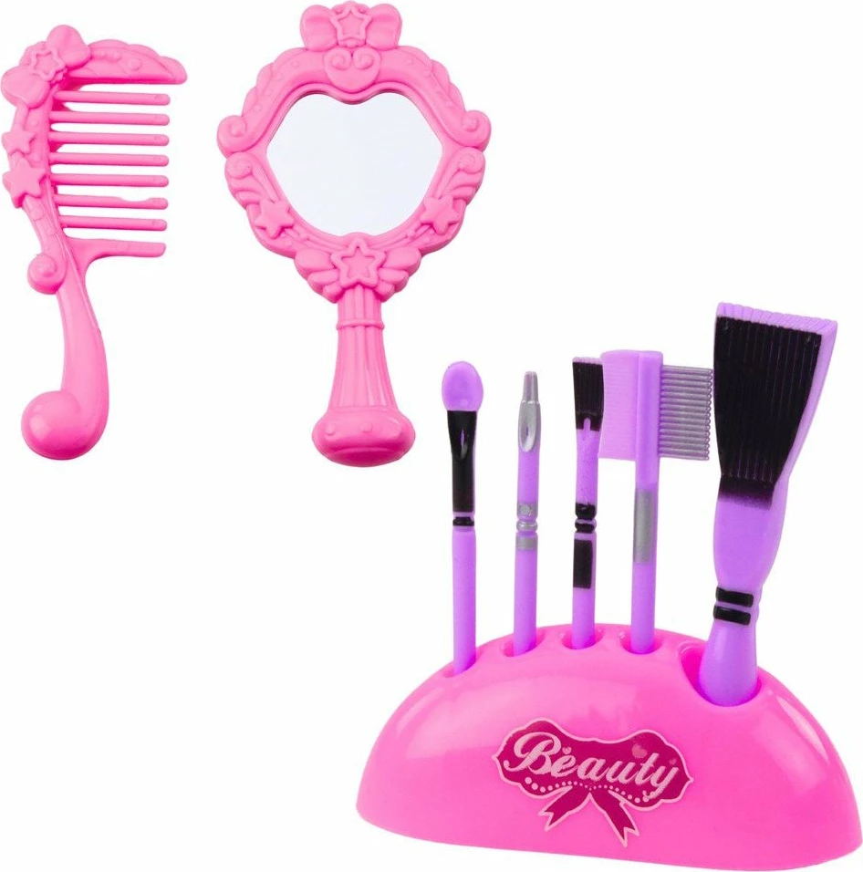 Set bukurie LeanToys Unicorn Sweet Time Vanity Case 2in1, valixhe me rrota + toaletë, 25 x 21 x 11.5 cm, rozë