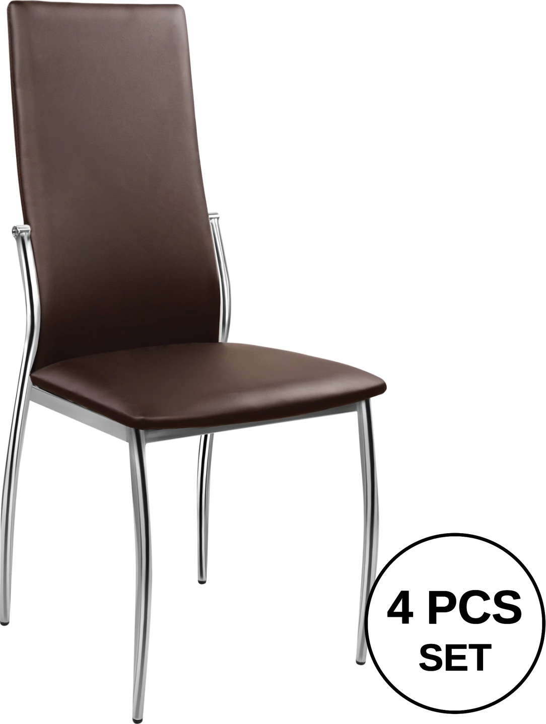 Karrige ngrënie Kim FH0080.05, ngjyrë kafe PU me kornizë metalike 45X55X99 cm, set prej 4 copë