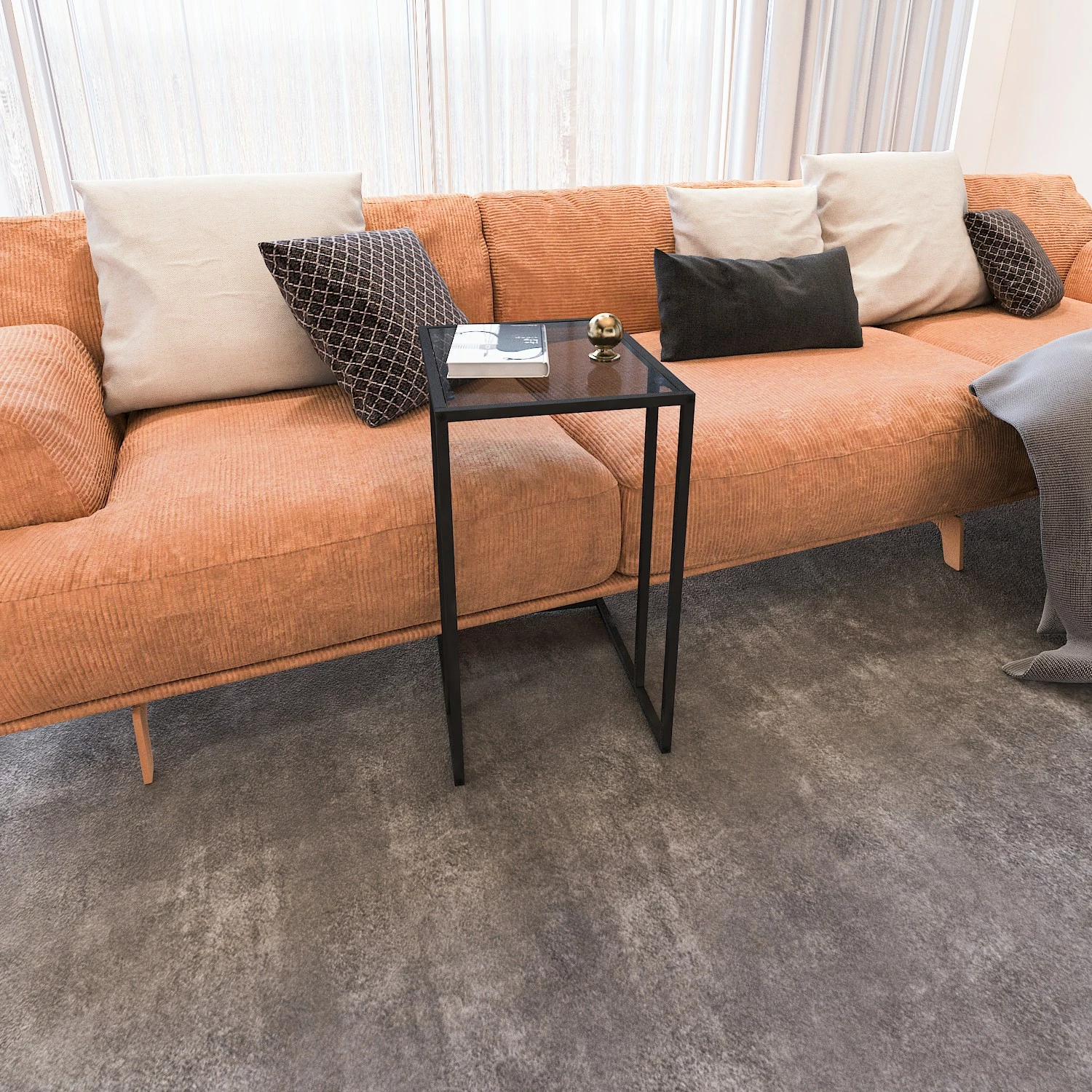 Set tavolinash të ndërlidhura (3 copë), Hanah Home, İbiza, xham i tymosur, e zezë
