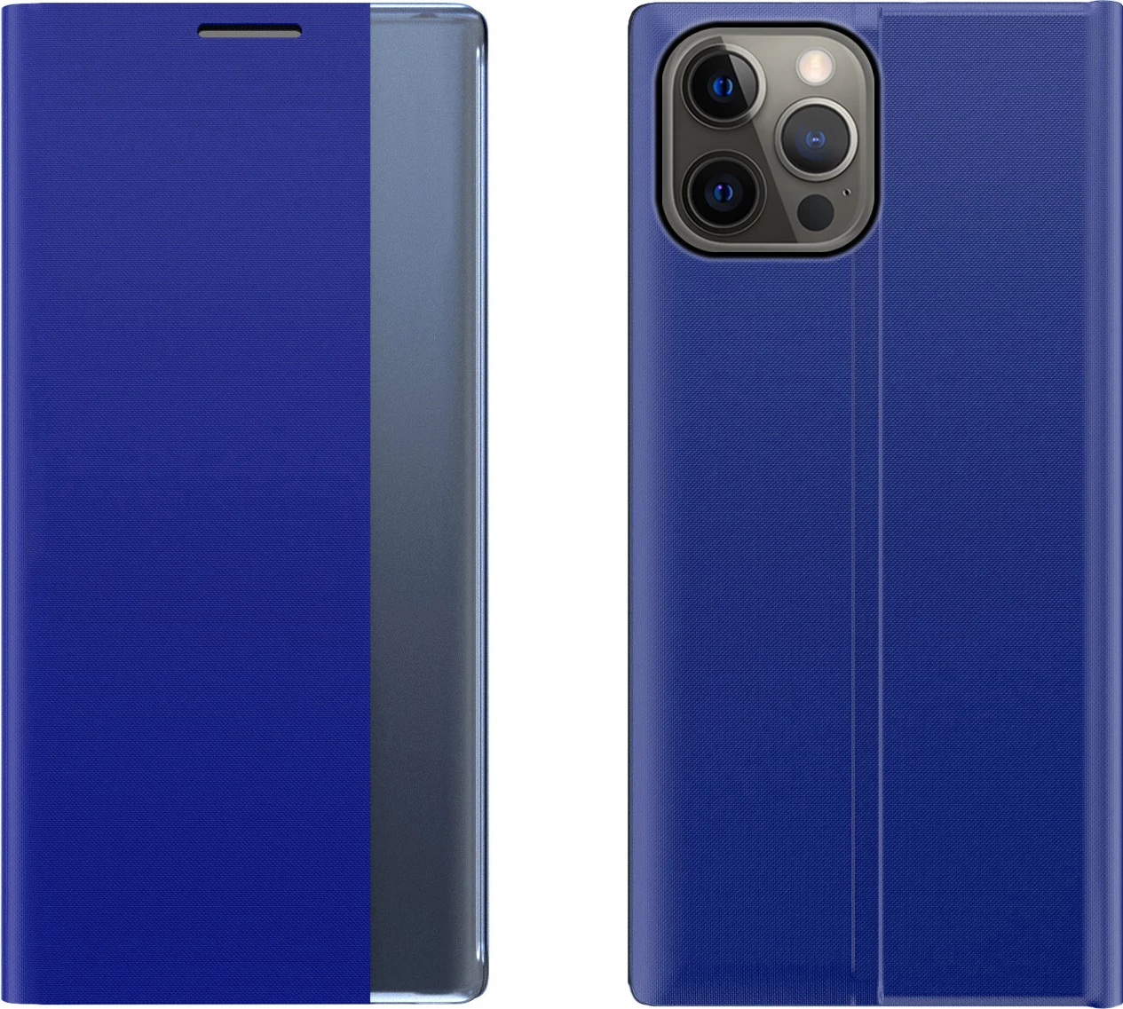 Mbështjellës Hurtel Sleep Case bookcase me smart window për iPhone 13 Pro, kaltër