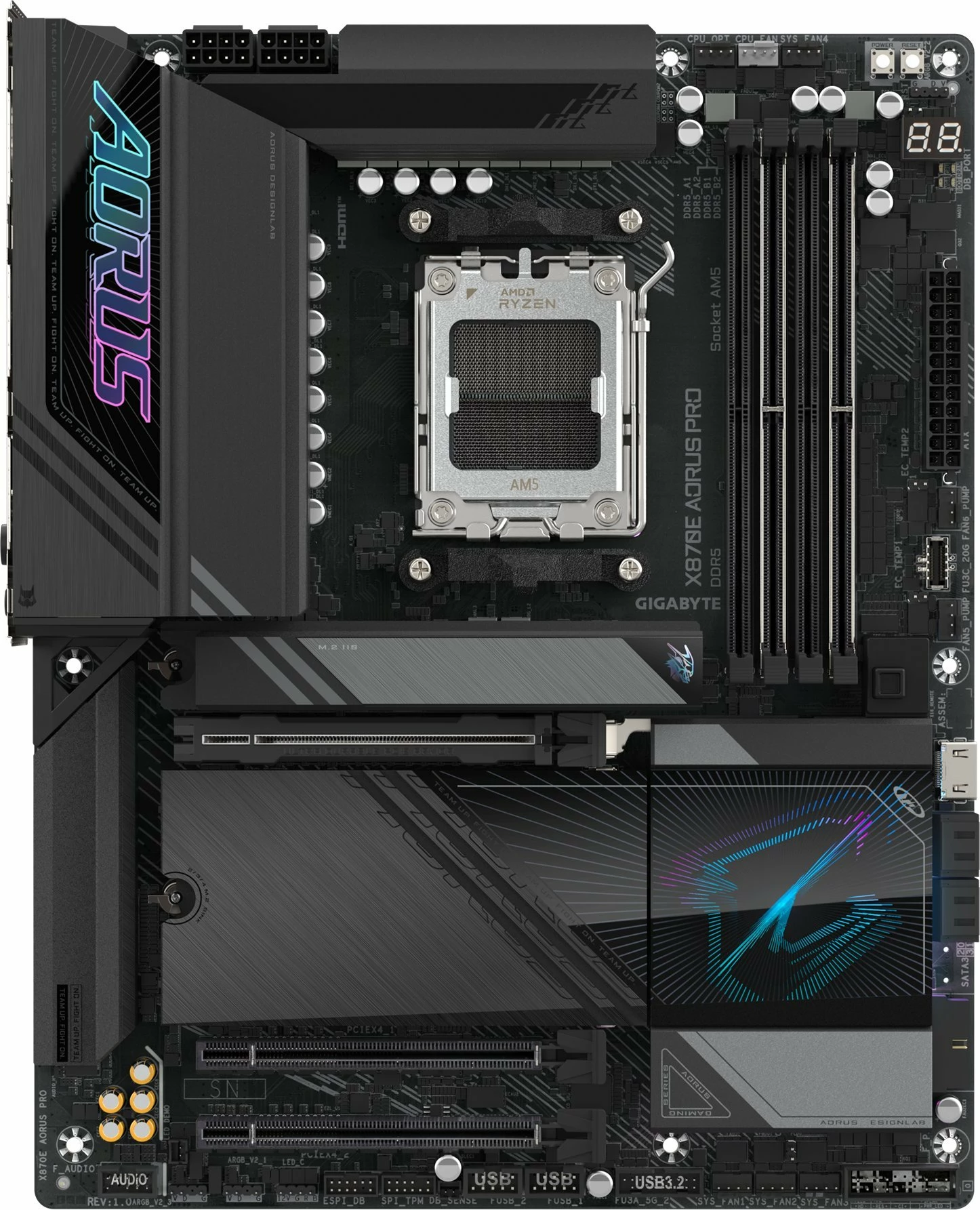 Pllakë amë Gigabyte X870E AORUS PRO, AM5, ATX, DDR5, Wi-Fi 7, USB4, PCIe 5.0, e zezë, me antenë Wi-Fi