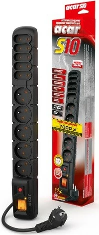 Prizë elektrike Acar S10, 10 dalje, 3m, e zezë