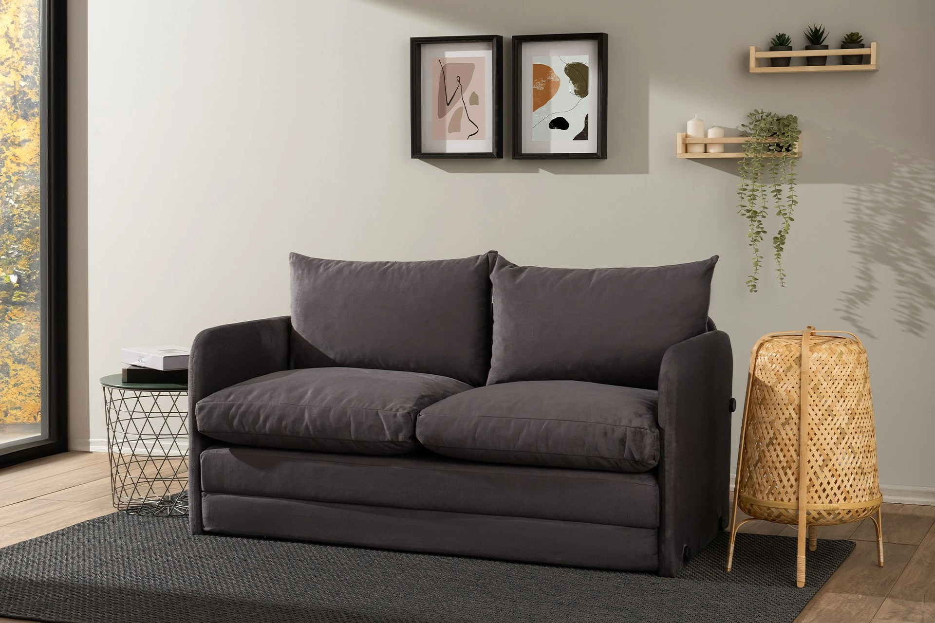 Divan i shndërrueshëm në shtrat, dy vende, gri, Saga XL