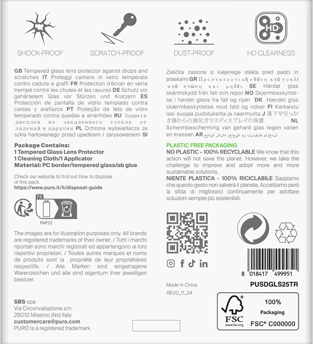 Xham i temperuar për kamerë Puro Single Camera Lens për Samsung Galaxy S25