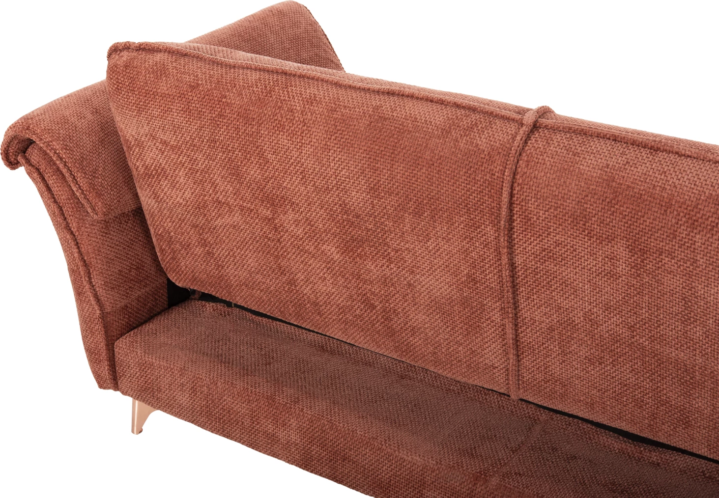 Divan qoshe i kthyeshëm MAILO FH6071.04, pëlhurë portokalli, këmbë metalike, 300x150x80H cm