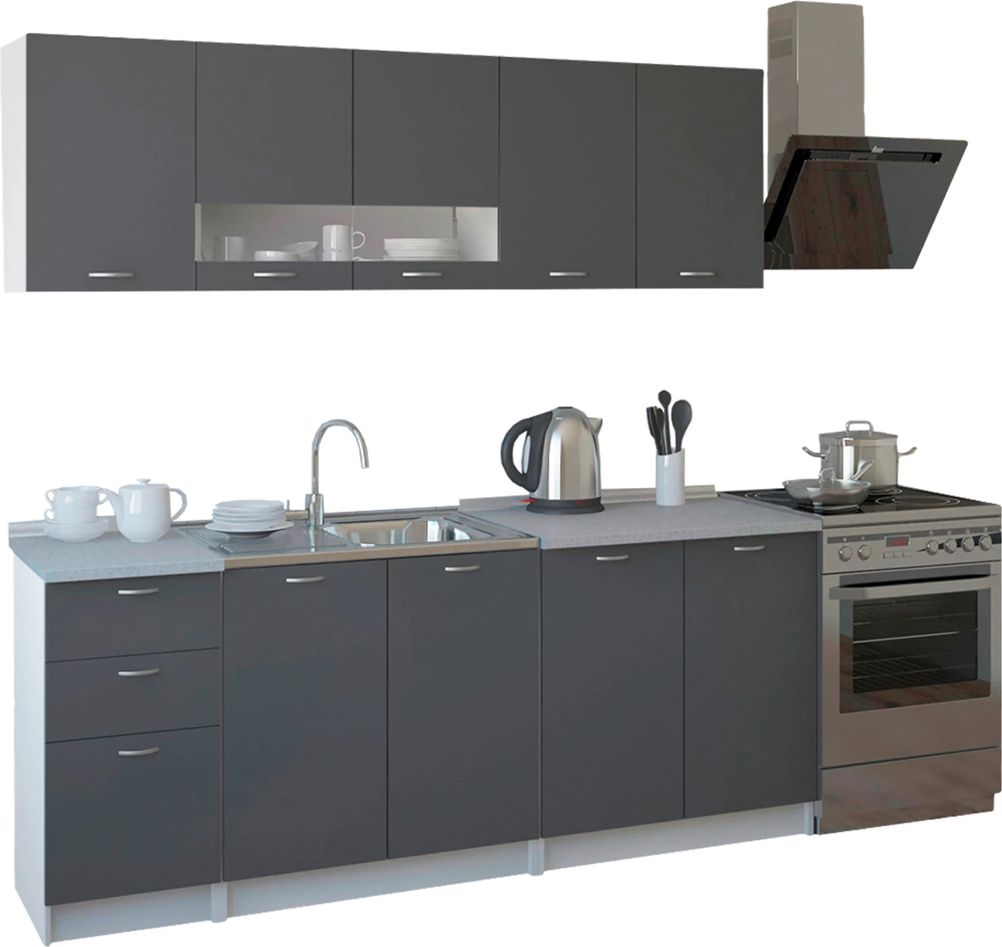 Kompozim kuzhine BENTLEE FH2443.10 melamin gri me sipërfaqe të bardhë 200x46-29,2 cm