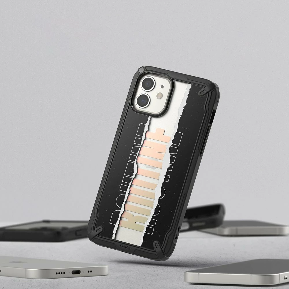 Mbështjellës Ringke Fusion X Design për iPhone 12 mini, PC+TPU, i zi/rozë
