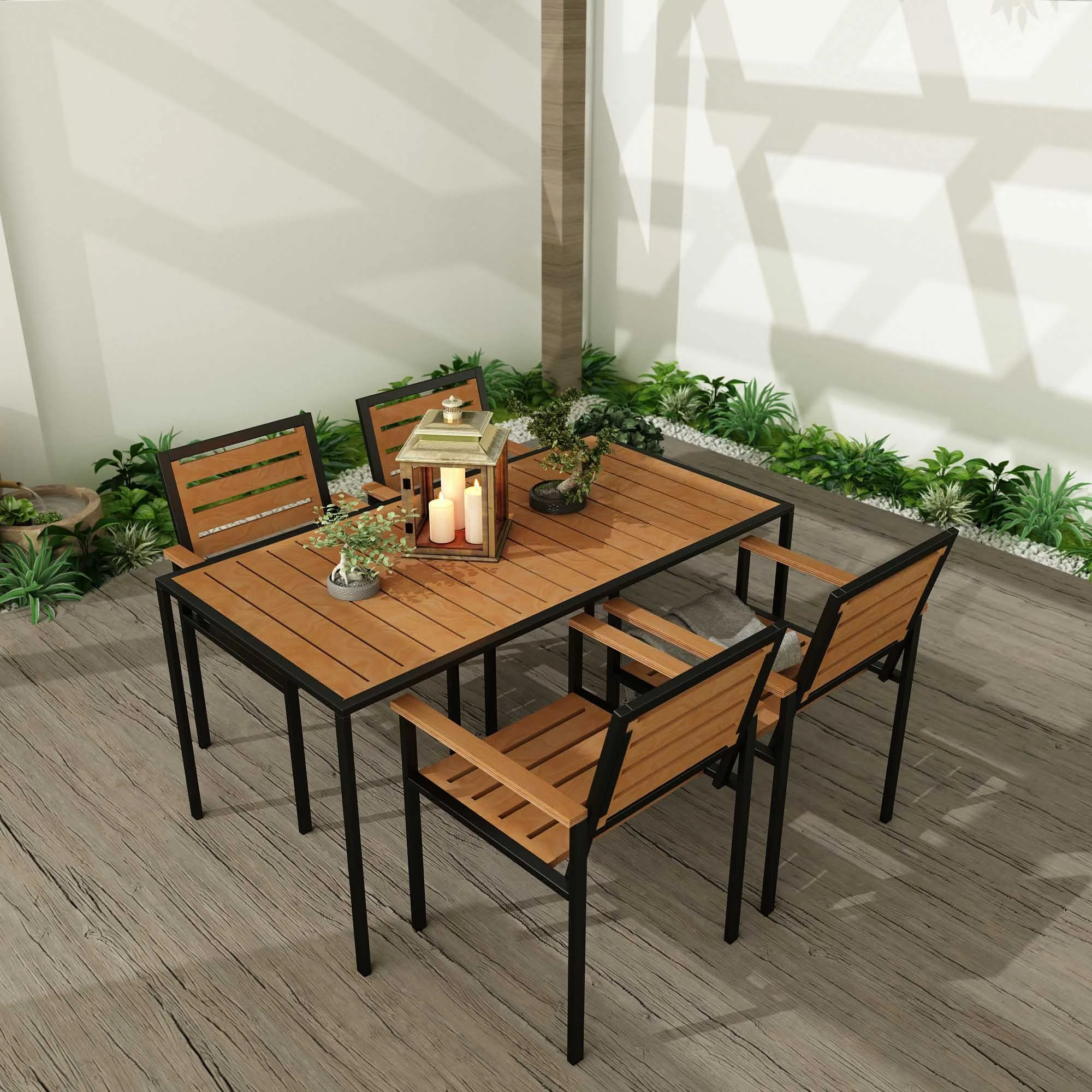 Tavolinë me karrige për terasë, 5 copë, Skye Decor, ngjyrë teak, CPT7706-150