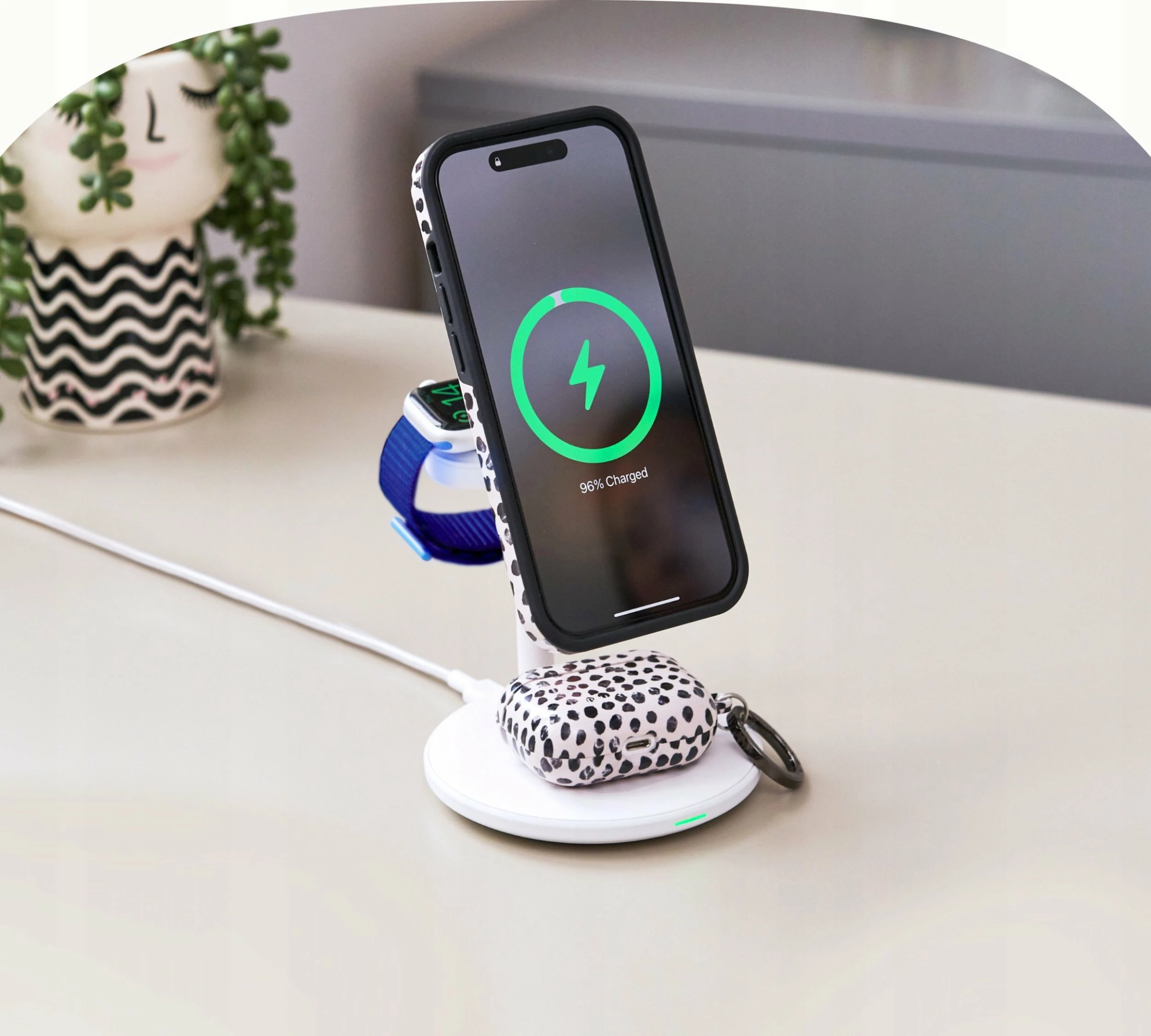 Karikues wireless 3-në-1 MagSafe Green Cell MagScape MSST-GC-3IN1-B, 15W për telefon, USB-C, kabllo 1m, i zi