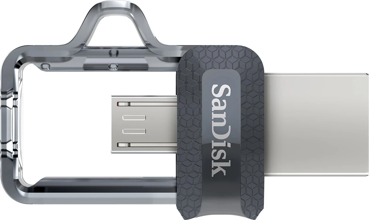 USB Sandisk Ultra Dual m3.0, 256 GB, i zi, argjend, transparent