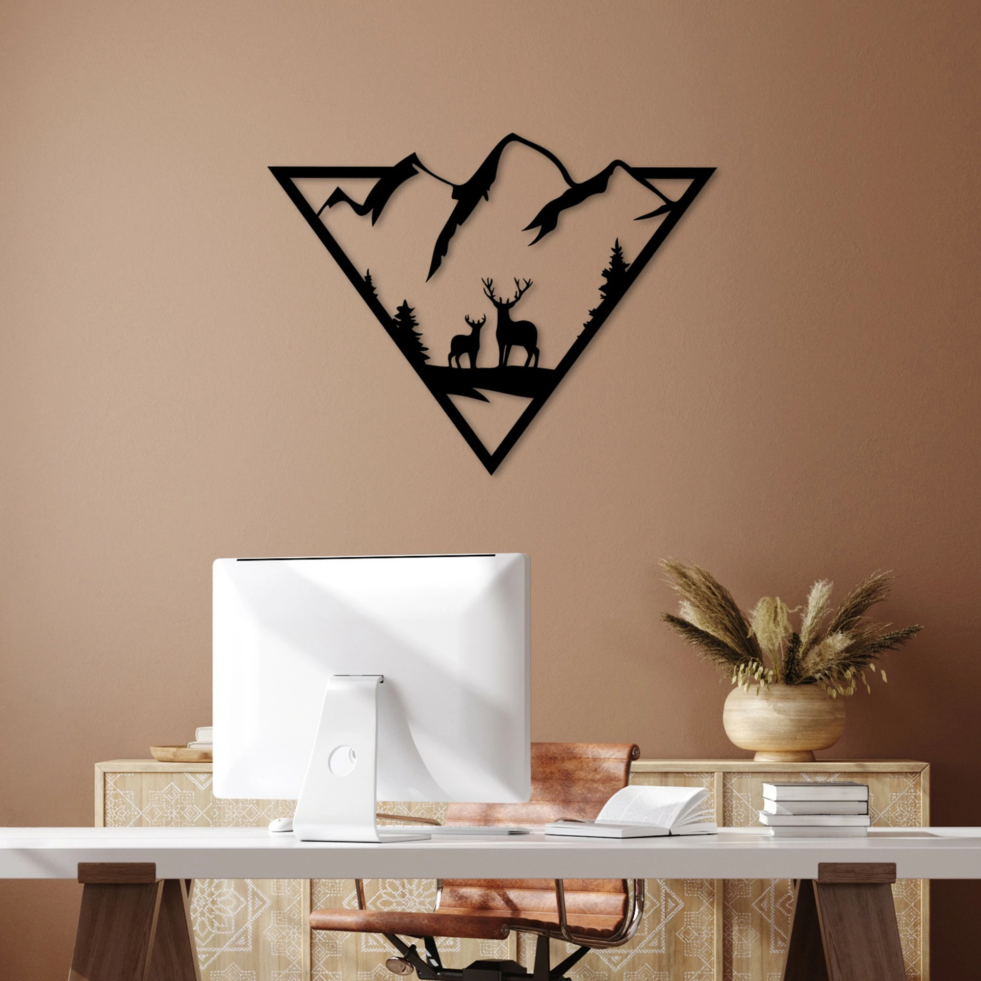 Aksesor dekorativ metalik për mur Wallity, nënë dhe bir, 42x55cm, ngjyrë e zezë