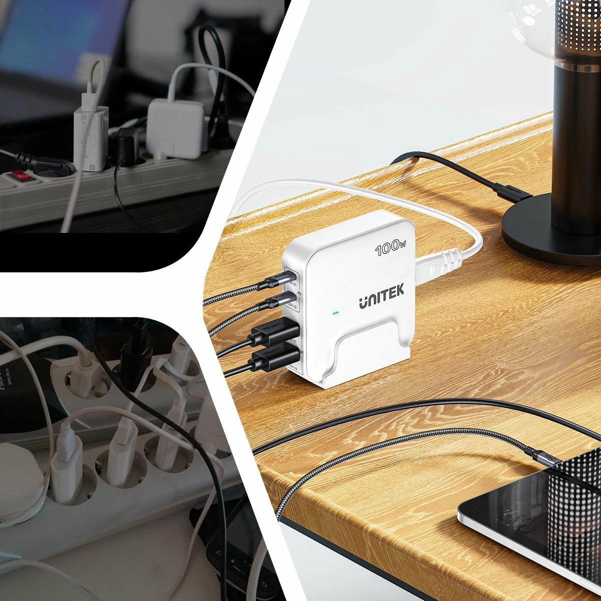 Karikues desktop GaN Unitek P1229A 100W 2x USB-A + 2x USB-C 5A, i zi