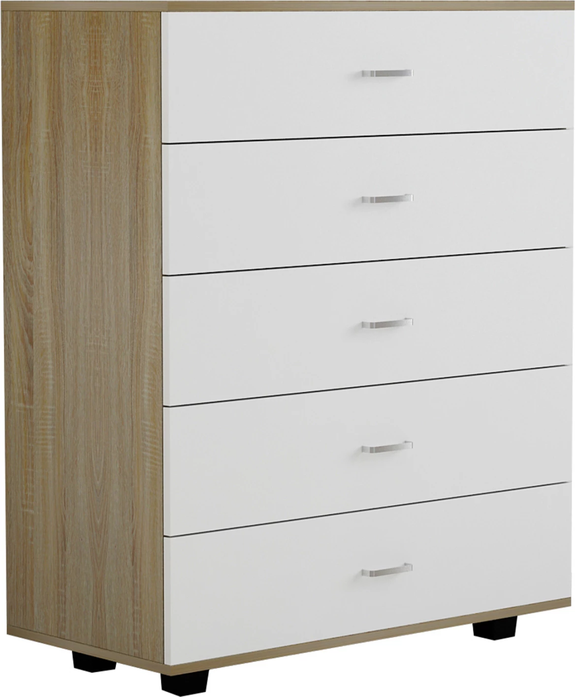 Komodinë melamine THORG FH8995.04 me 5 sirtarë, Sonama-Bardhë, 80Χ40Χ100H cm