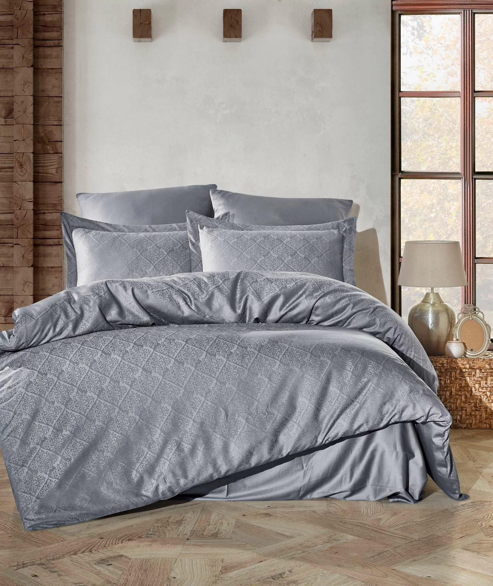 Set mbulesë për dyshek dopio, satin, ngjyrë gri e errët, L'essentiel Harley