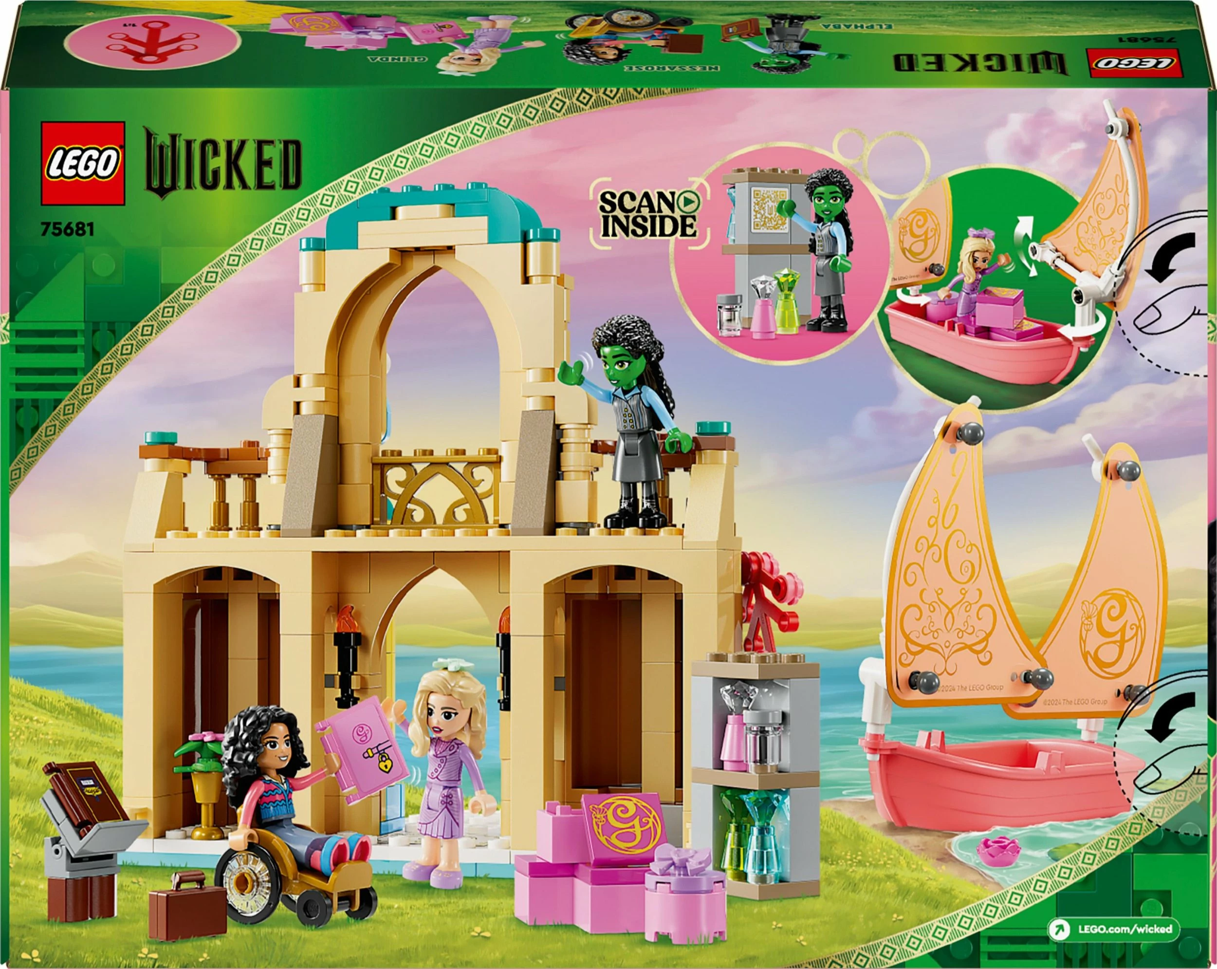 Set ndërtimi LEGO Wicked Glinda, Elphaba dhe Nessarose në Shiz University 75681, 304 copë, 7+