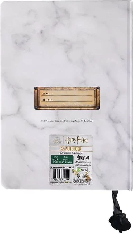 Fletore shënimesh BLUE SKY Harry Potter Hogwarts A5, 200 faqe me vija, Marble e bardhë