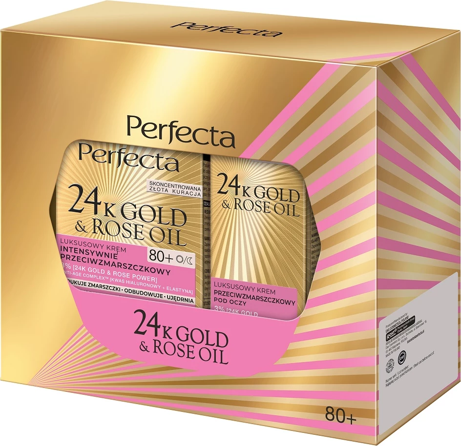 Set krem për fytyrë dhe sy për femra Perfecta 24K Gold & Rose Oil, 50ml + 15ml