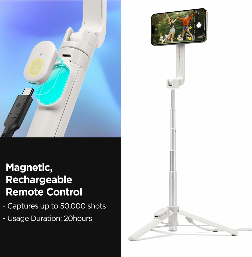Selfie stick Spigen S571W me tripod, MagSafe, Bluetooth, bezhë