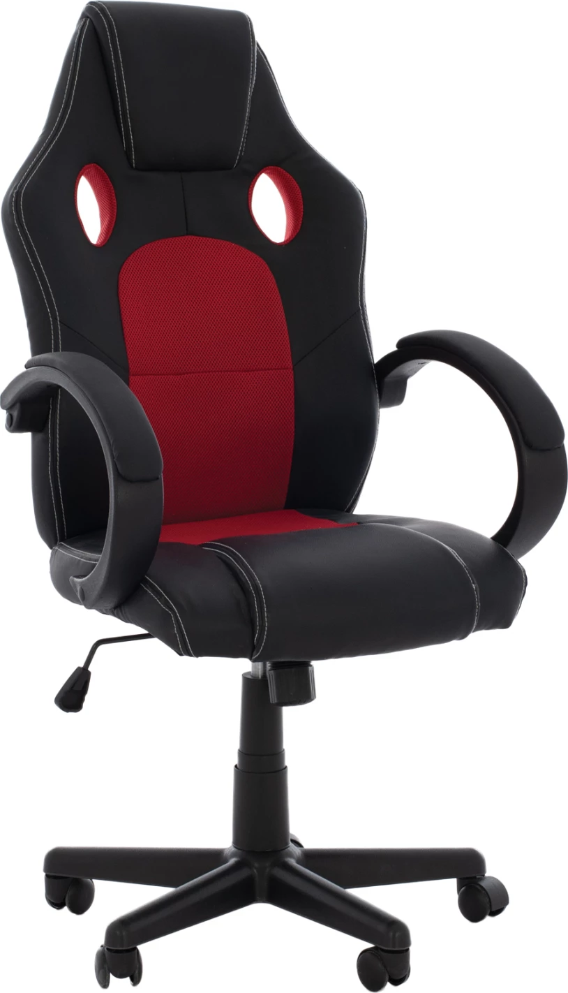 Karrige për zyre gaming bucket FH1041.01, e zezë me rrjetë të kuqe, 60x68x117