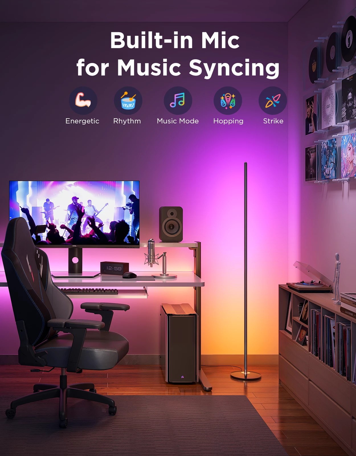 Lambader smart Govee Floor Lamp Lite, RGBICW, Wi‑Fi, 16 milion ngjyra
