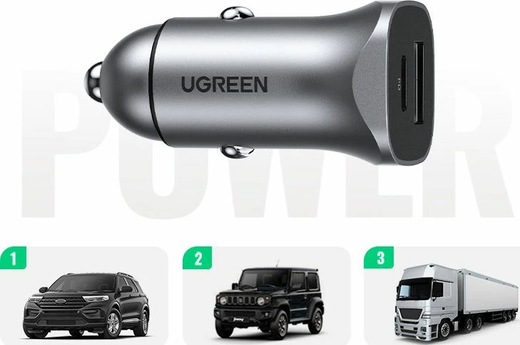 Karikues veture Ugreen CD130 20W 4.8A 1x USB-A + 1x USB-C (UGR1113GRY) argjendtë, 1 copë