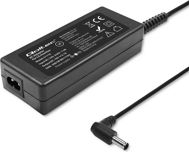 Adapter energjie për monitor Qoltec 51775, 40W, 19V, 2.1A, për LG, i zi, me kabllo