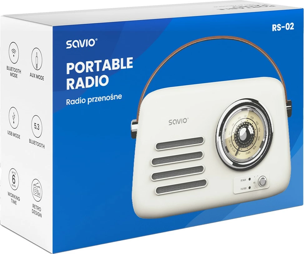 Radio portative Savio RS-02, Bluetooth 5.3, USB-C, e bardhë