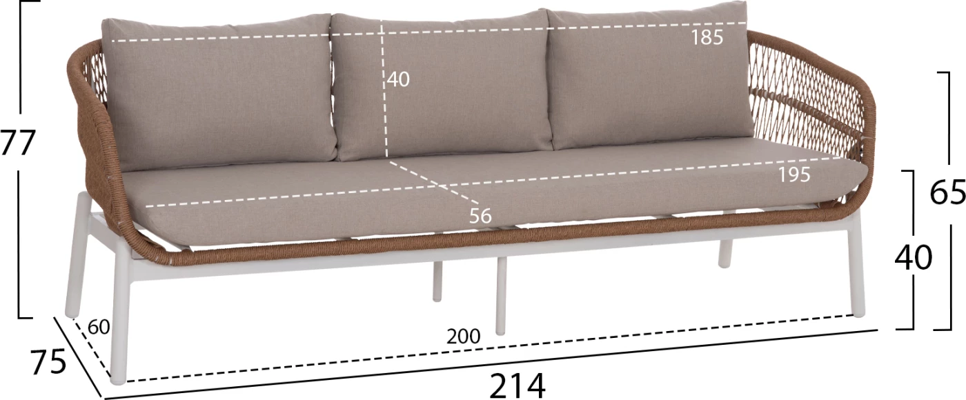 Set lounge për jashtë 5 pjesë MEMFIS, alumin, litar, sipërfaqe qeramike, e bardhë