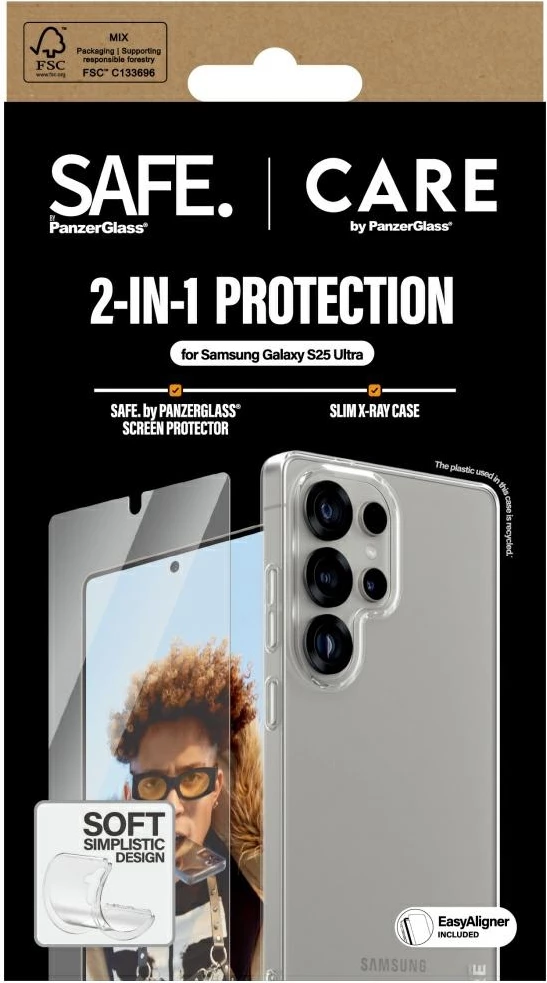 Mbështjellës + xham mbrojtës PanzerGlass CARE 2in1 për Samsung Galaxy S25 Ultra, Transparent