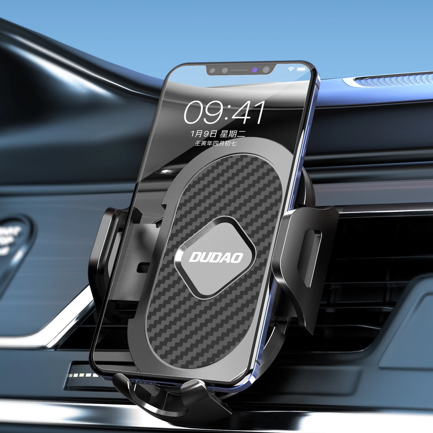Mbajtës celulari Dudao F2+, për grilë ajri, kapje automatike, i zi