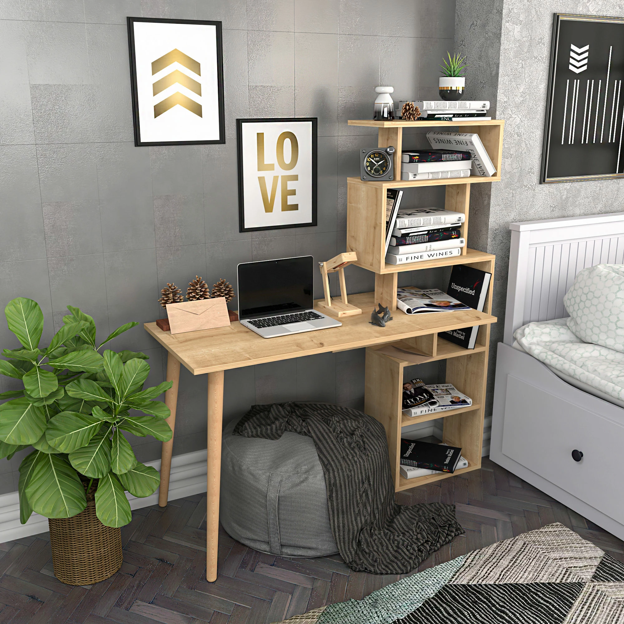 Tavolinë pune për studim, ngjyrë lisi, Hanah Home, Vina