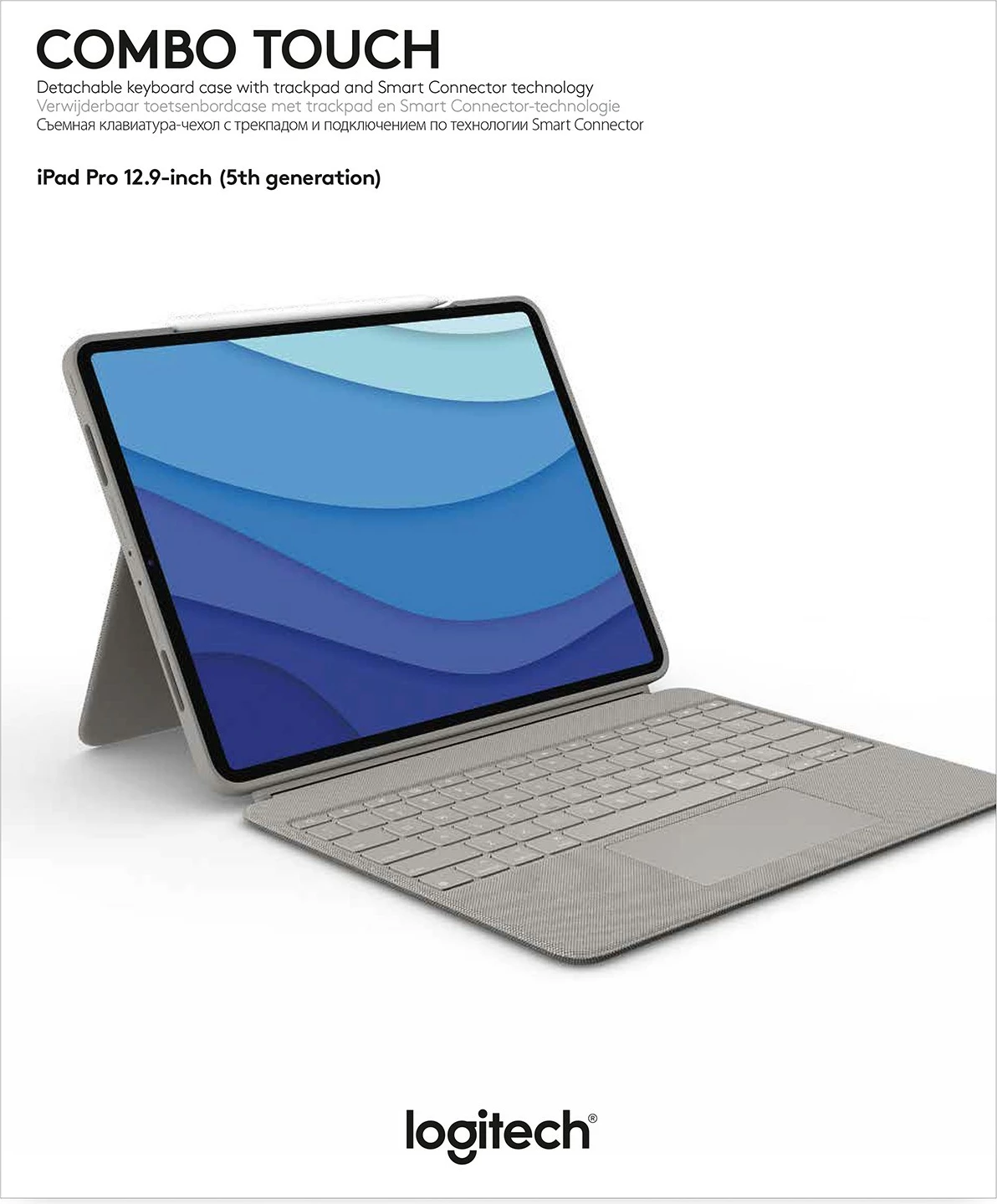 Tastierë me trackpad Logitech Combo Touch, QWERTY UK International, për iPad Pro 12.9, sand